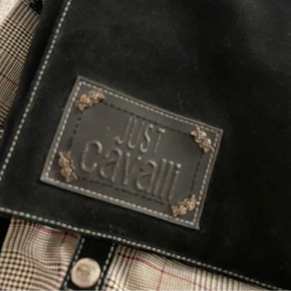 Roberto Cavalli Just Cavalli large laptop briefcase messenger bag black plaid - Picture 6 of 16